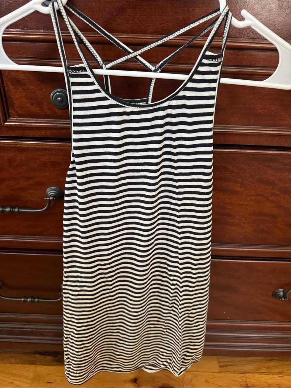 Striped Black & White Crisscross Tank Top